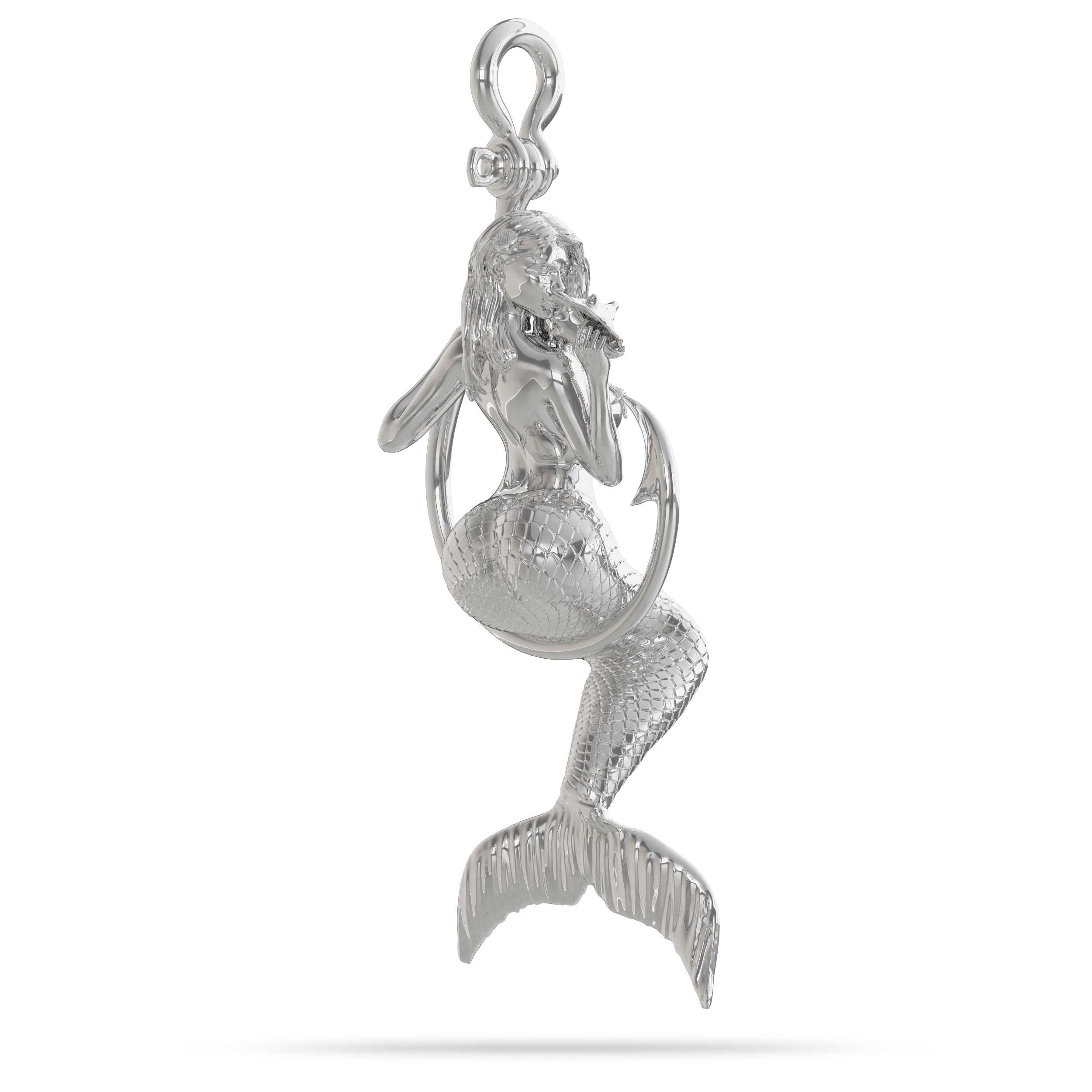 Mermaid Hook Pendant Silver Conch Shell  Nautical Treasure 