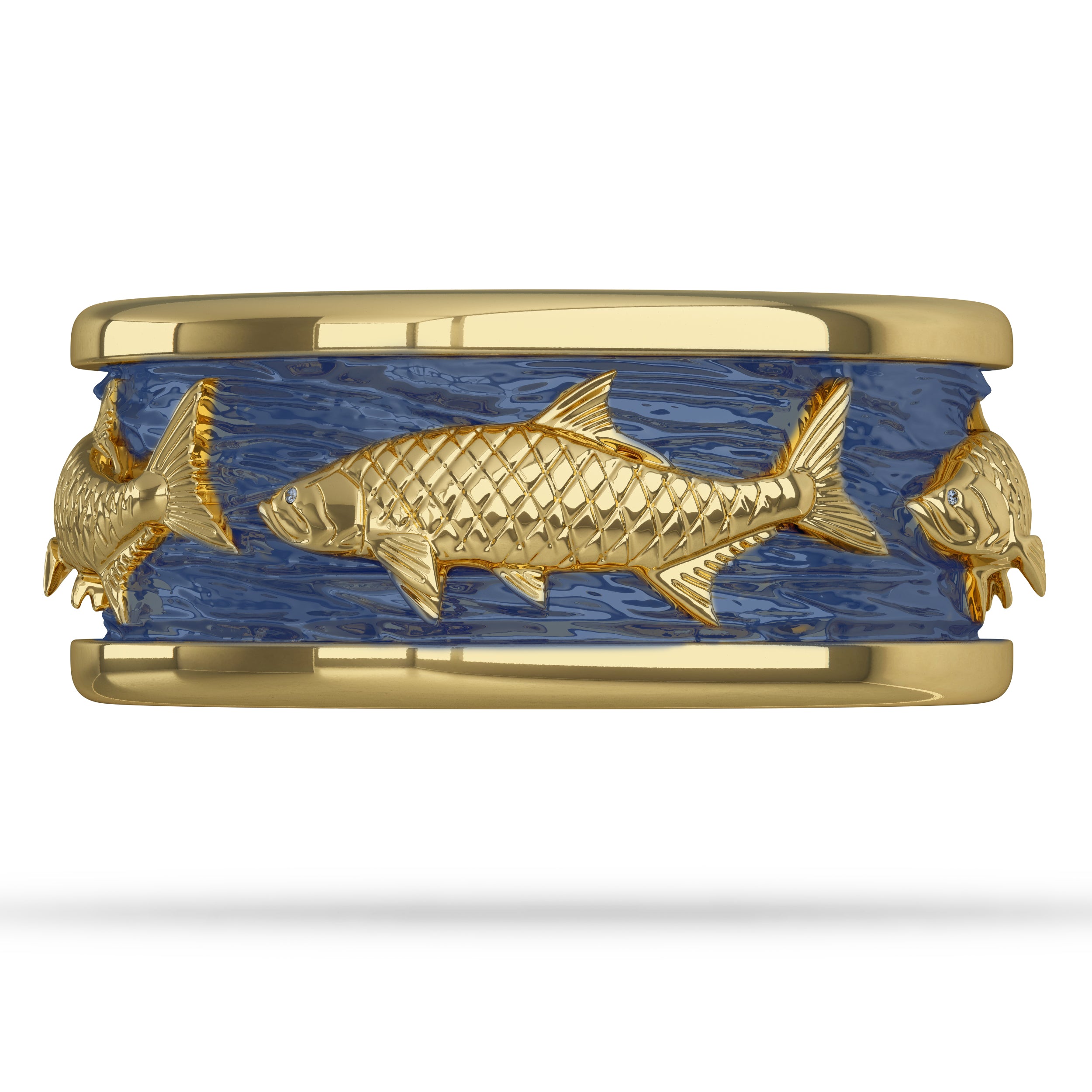Yellow Gold Tarpon Fish Ring with Enamel 
