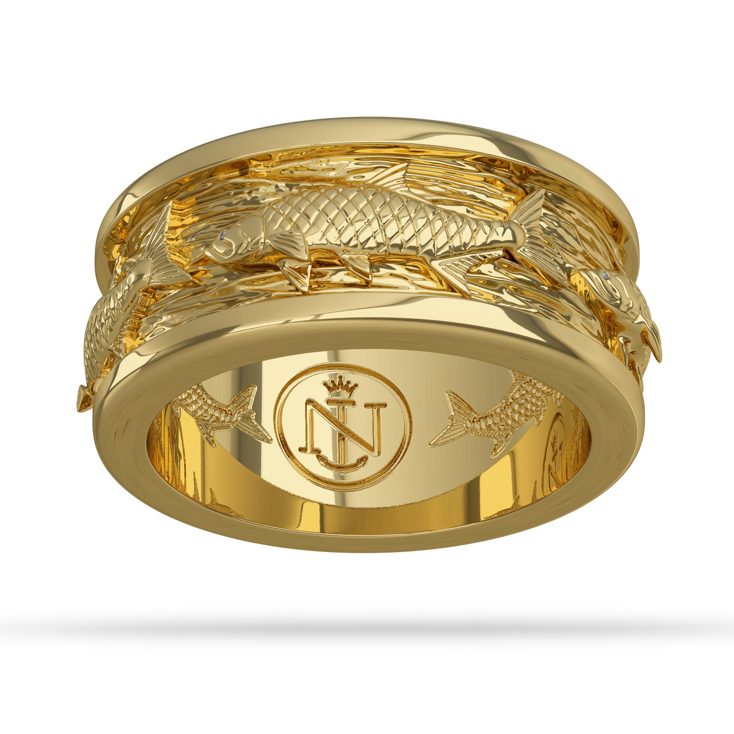 Tarpon Fish Ring 13 / 14K Gold / White On Yellow by Nautical Treasure Jewelry