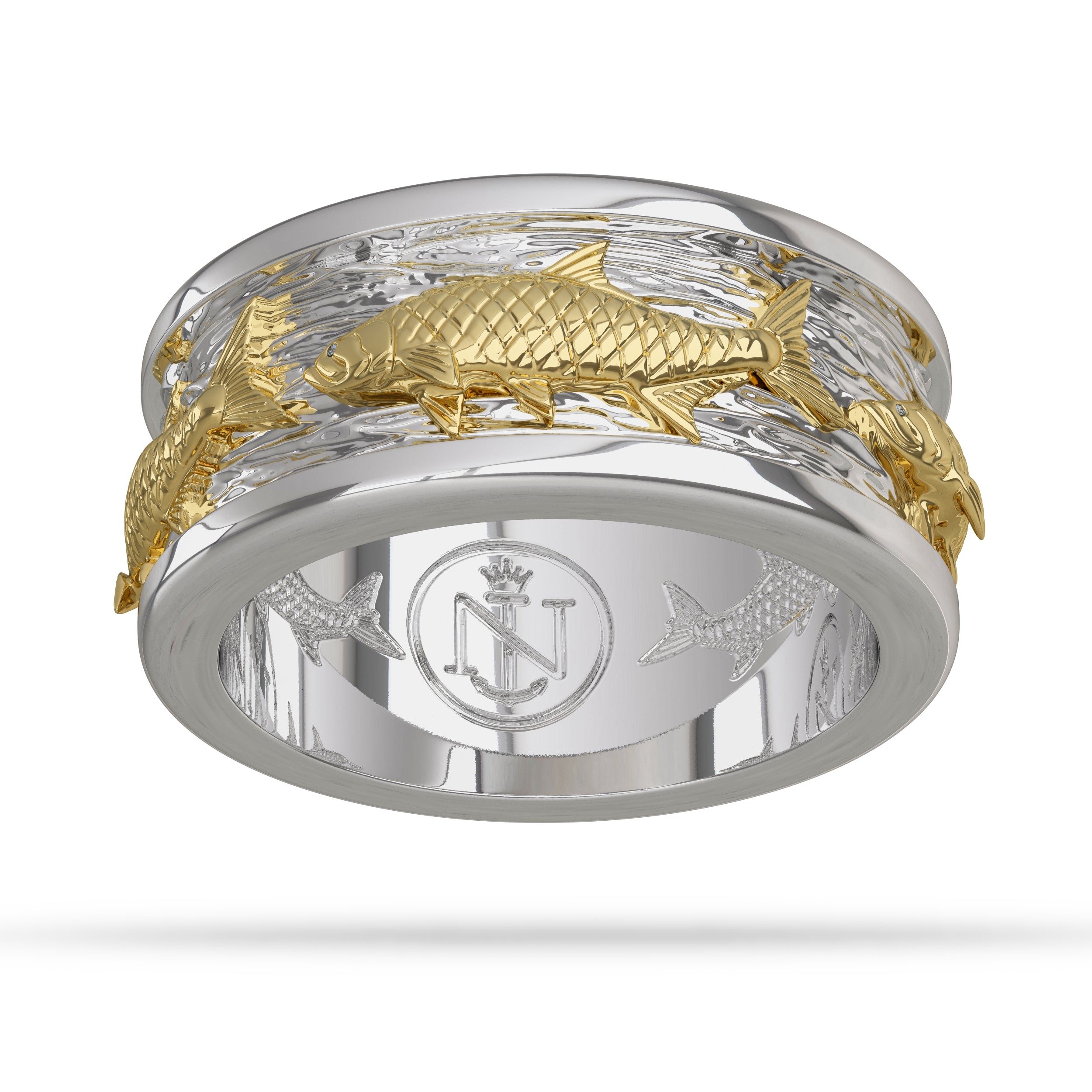 Tarpon Fish Ring 13 / 14K Gold / White On Yellow by Nautical Treasure Jewelry
