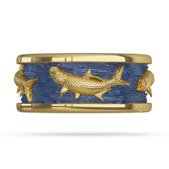 Tarpon Breach and Roll Ring in Yellow  Gold With Enamel 