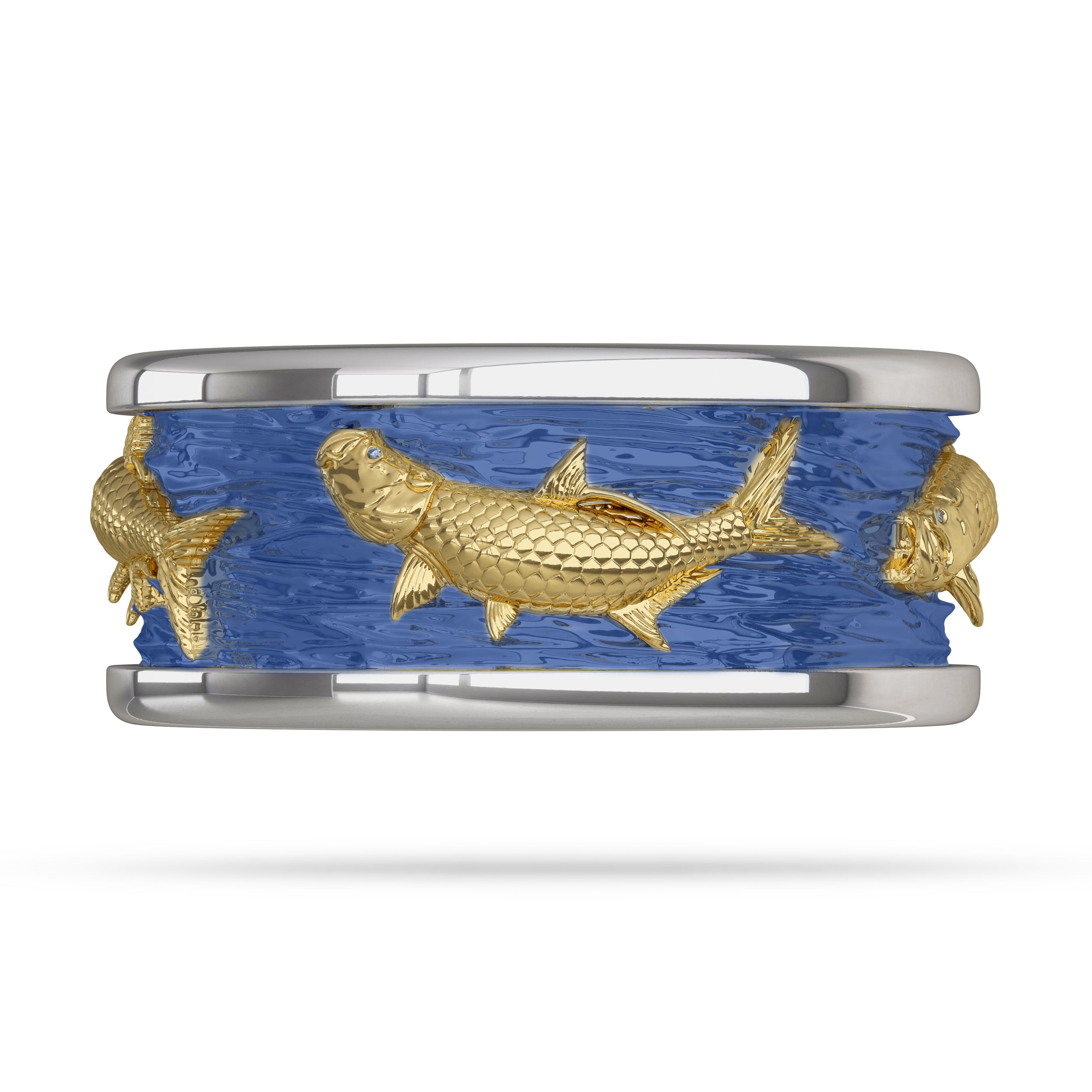 Tarpon Breach and Roll Ring in White Gold with Enamel 