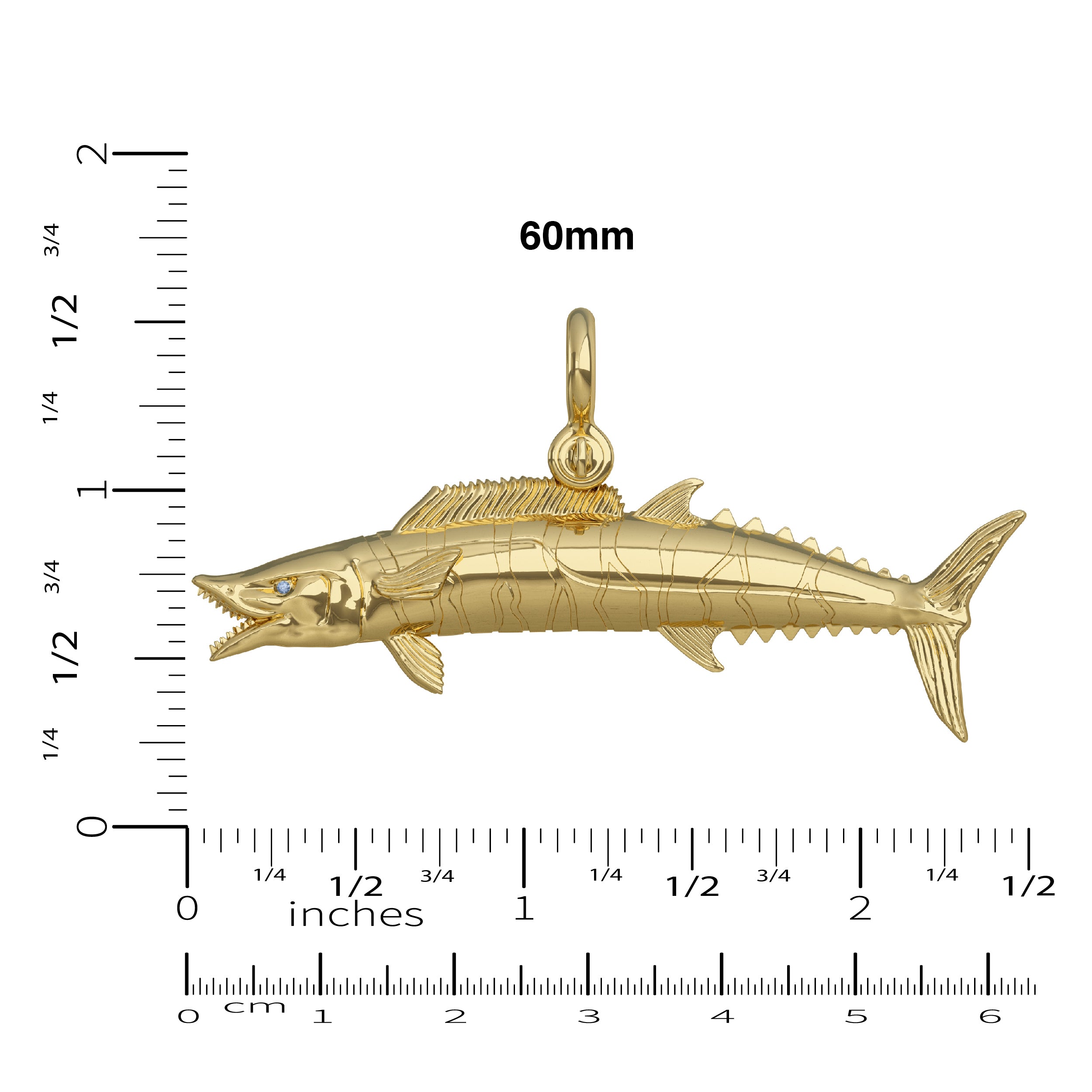 Solid 14k Gold Wahoo Fish Pendant Size Chart