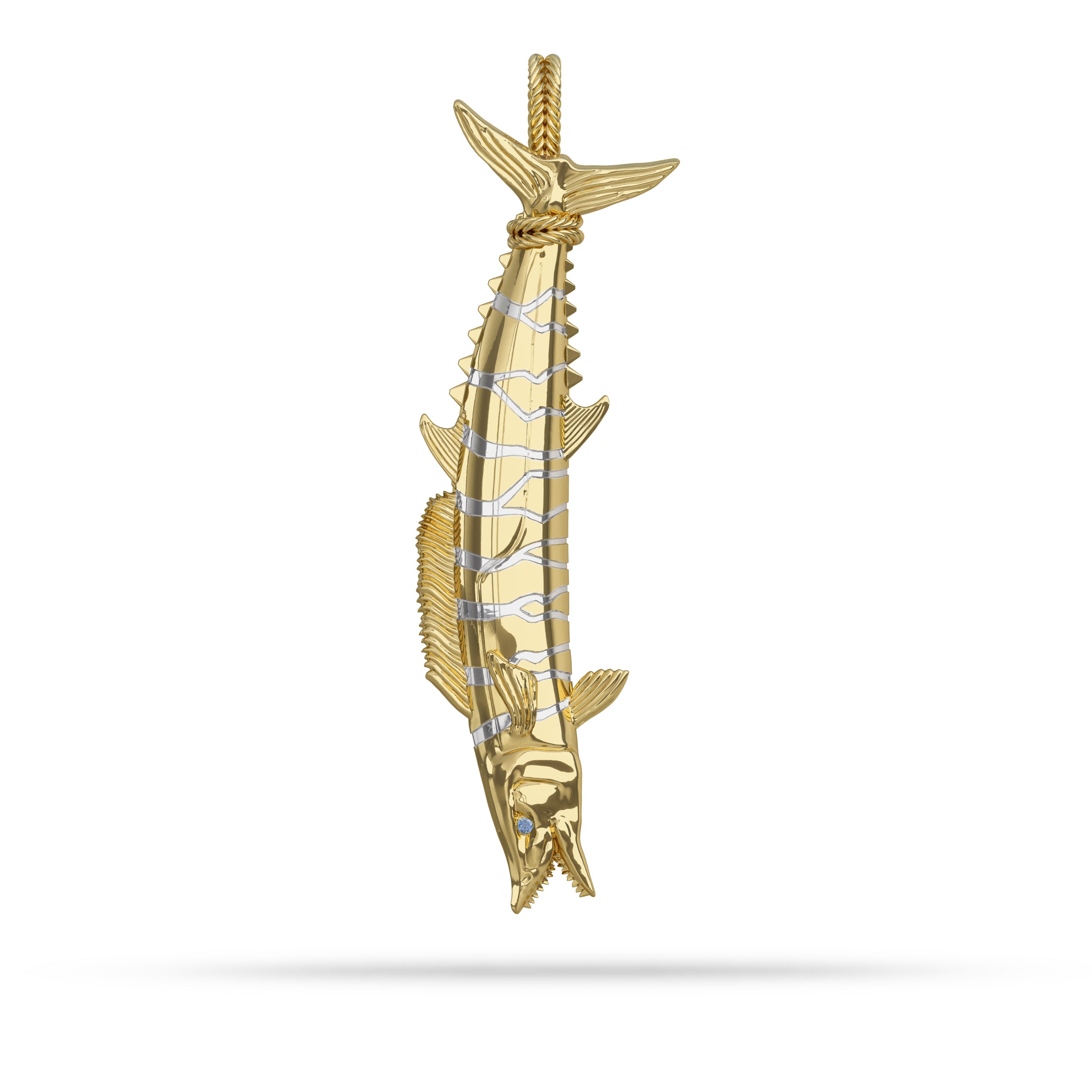 Solid 14k Gold Wahoo Fish Pendant striped 
