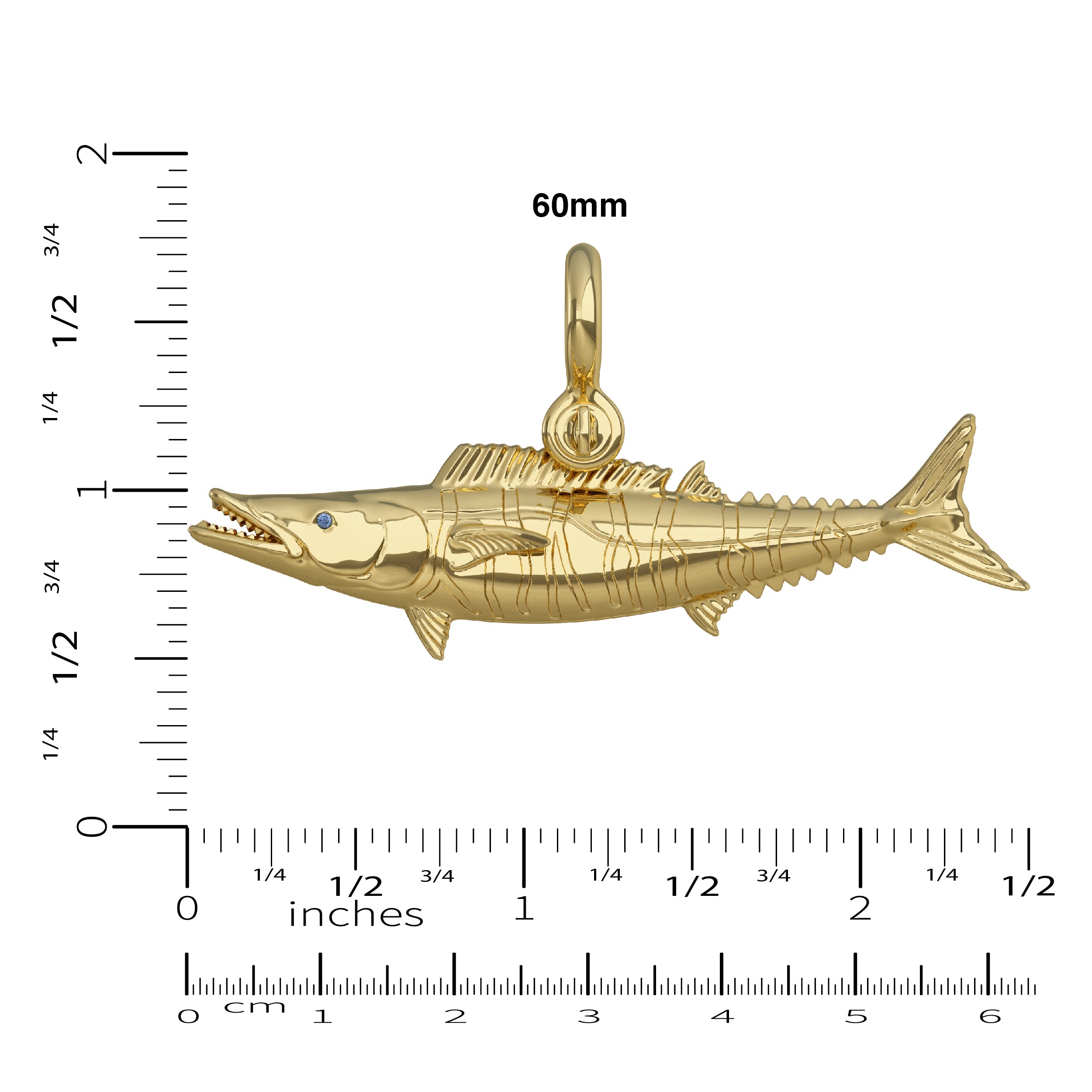 Solid 14k Gold Wahoo Fish Pendant Size Chart