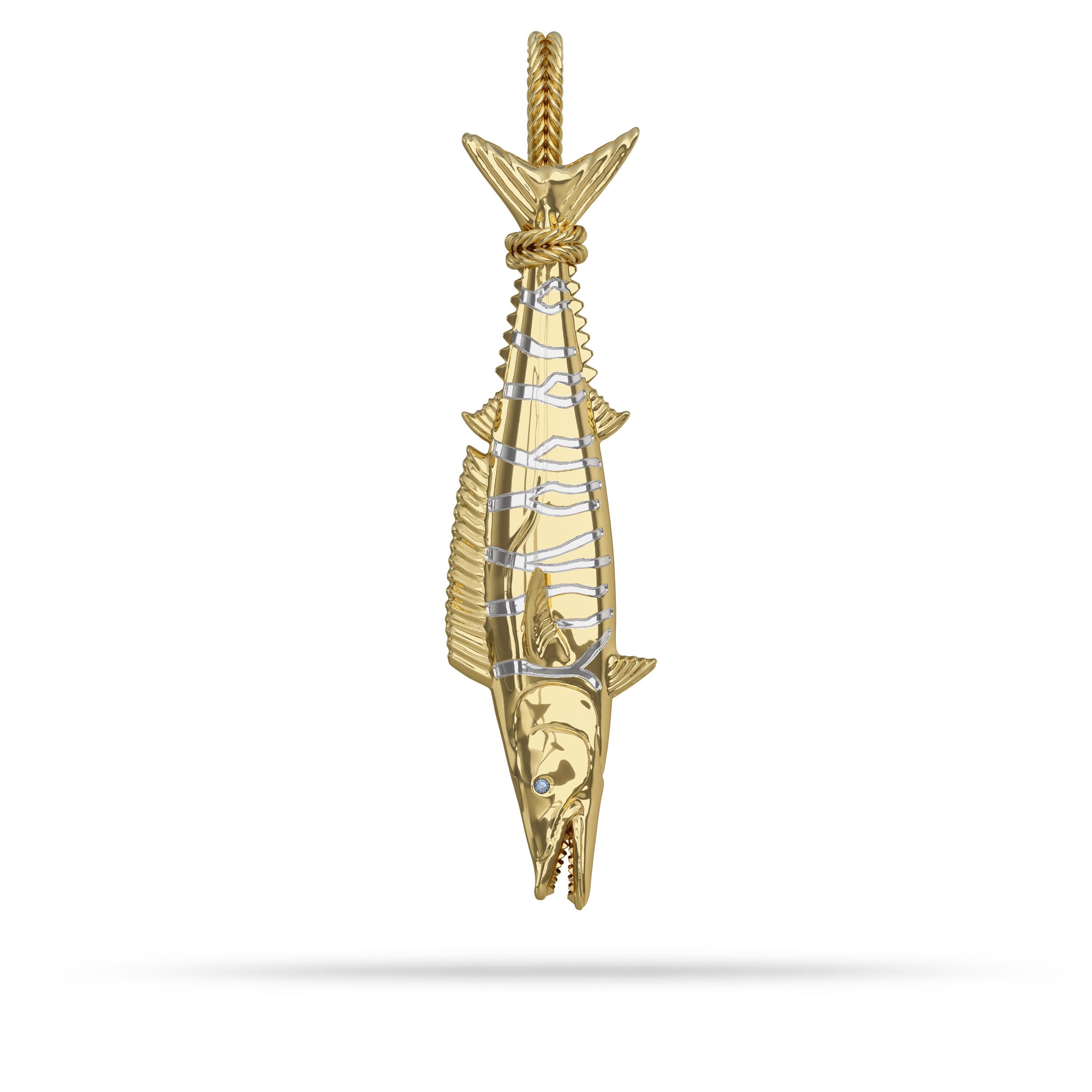 Solid 14k Gold Wahoo “Ono” Fish Pendant  With Sapphire Eye Custom Tail Hung  By Nautical Treasure Jewelry 
