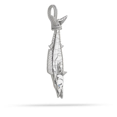Sterling Silver Wahoo Fish Pendant  With Sapphire Eye Custom Tail Hung  By Nautical Treasure Jewelry 