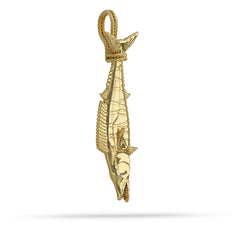 Solid 14k Gold Wahoo “Ono” Fish Pendant  With Sapphire Eye Custom Tail Hung  By Nautical Treasure Jewelry 