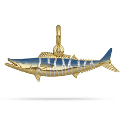 Solid 14k Gold Wahoo “Ono” Fish Pendant  With Sapphire Eye And Mariner Shackle Bail By Nautical Treasure Jewelry 