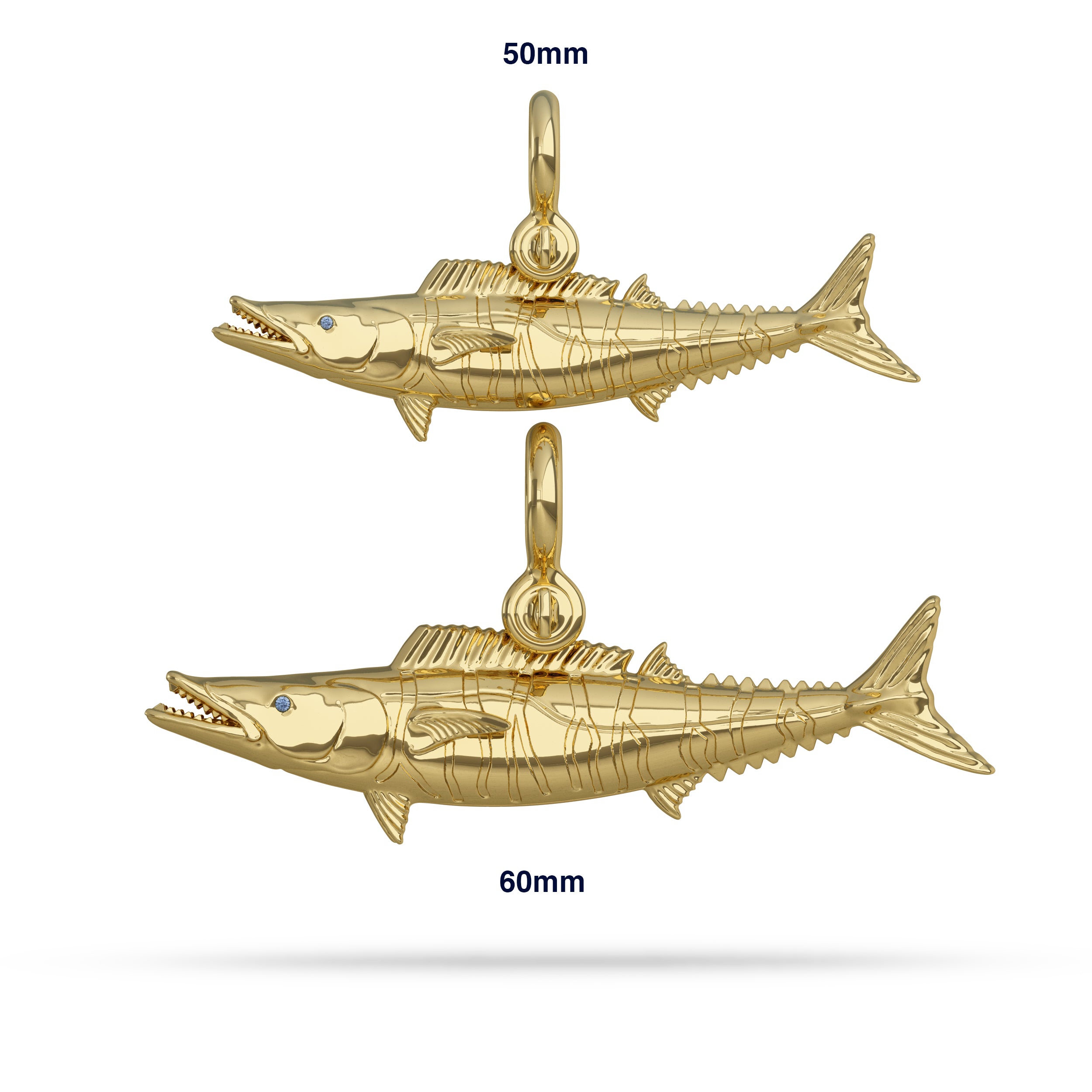 Solid 14k Gold Wahoo Fish Pendant Size Comparison