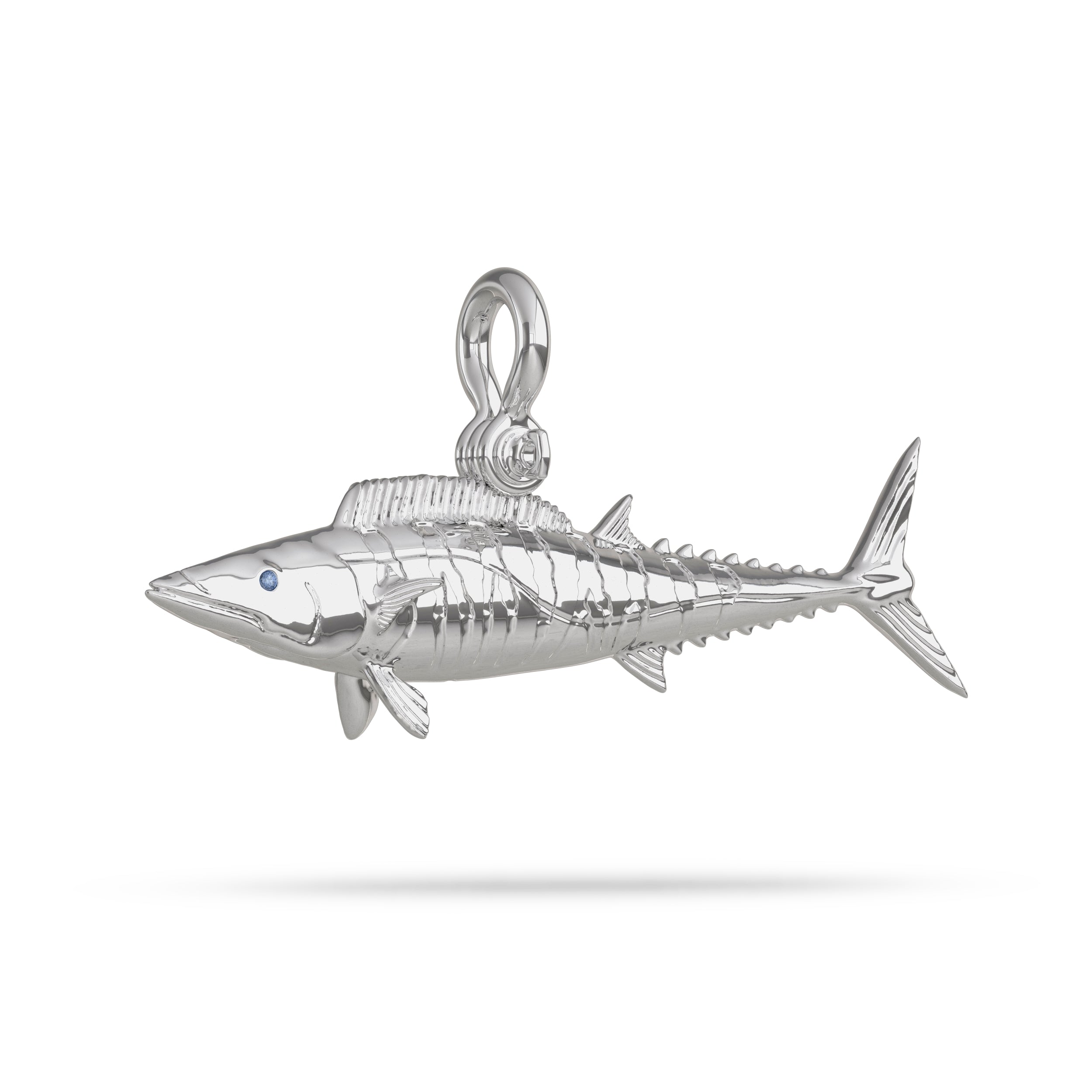  Sterling Silver Wahoo Fish Pendant  With Sapphire Eye And Mariner Shackle Bail By Nautical Treasure Jewelry 