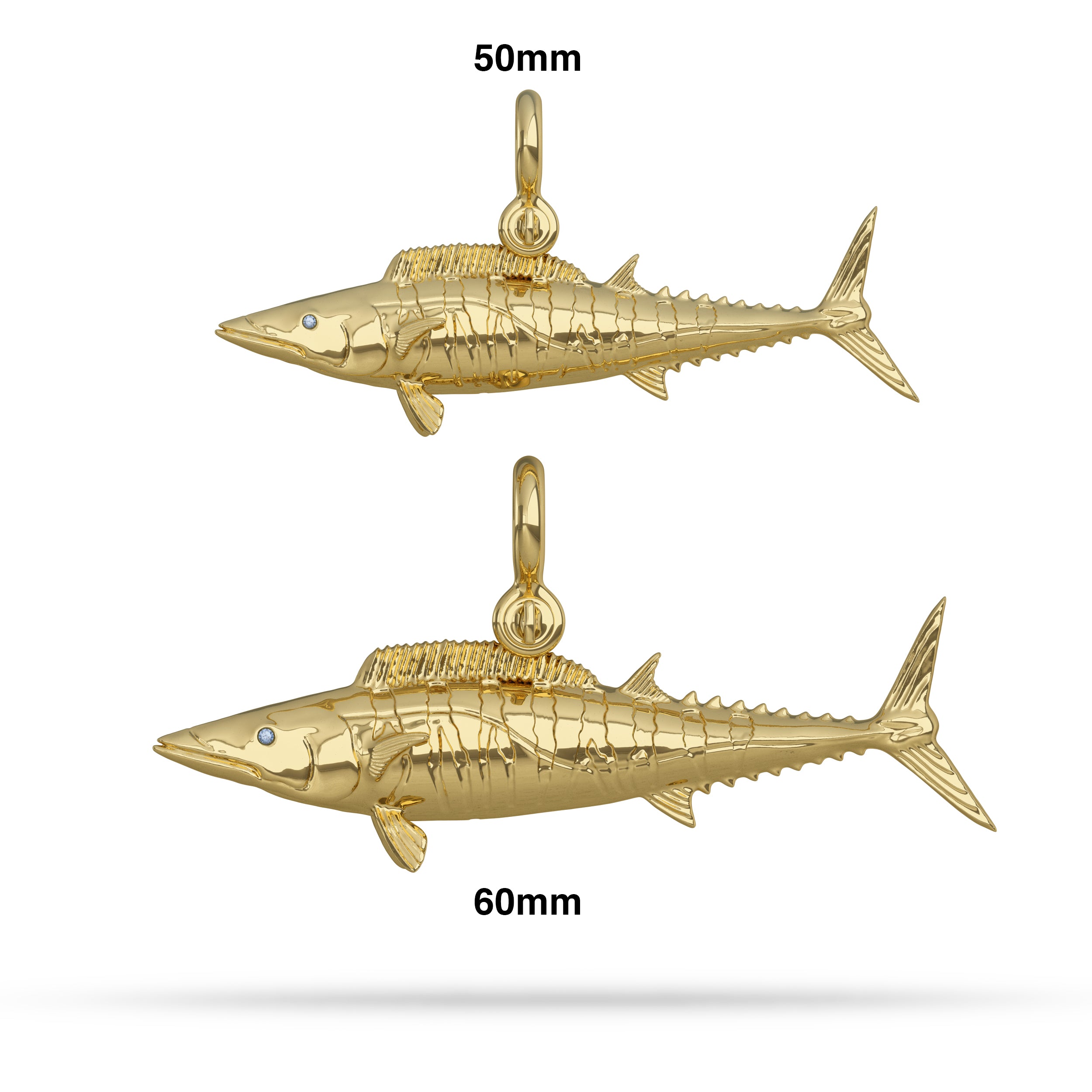 Gold Wahoo Pendant sizes