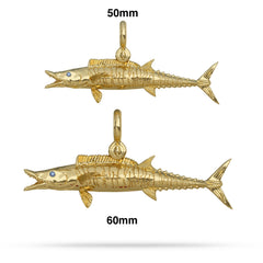 Solid 14k Gold Wahoo Fish Pendant Size Comparison