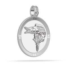 Wahoo Compass Medallion Pendant Large in 14k White Gold by Nautical Treasure 
