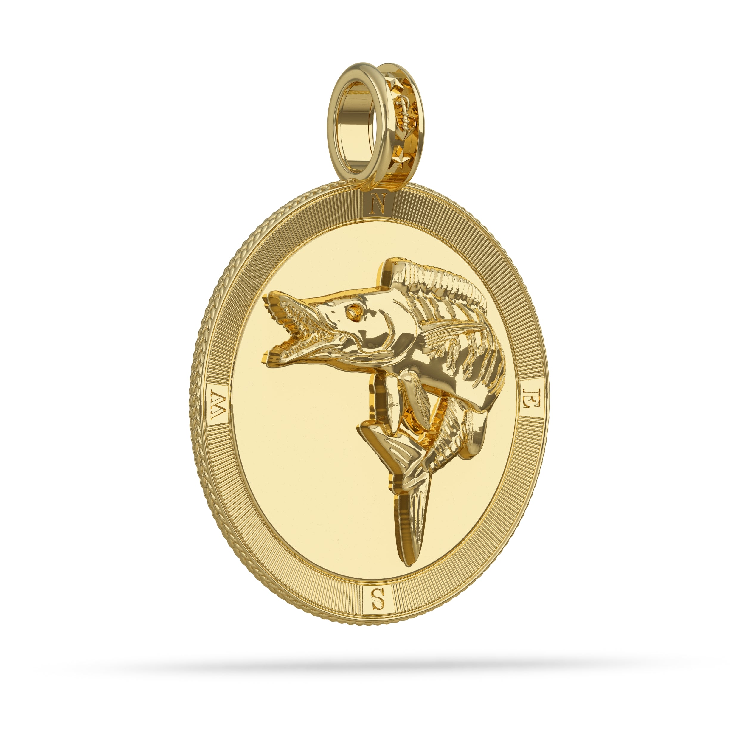 Wahoo Compass Medallion Pendant Large in Solid Gold by Nautical Treasure
