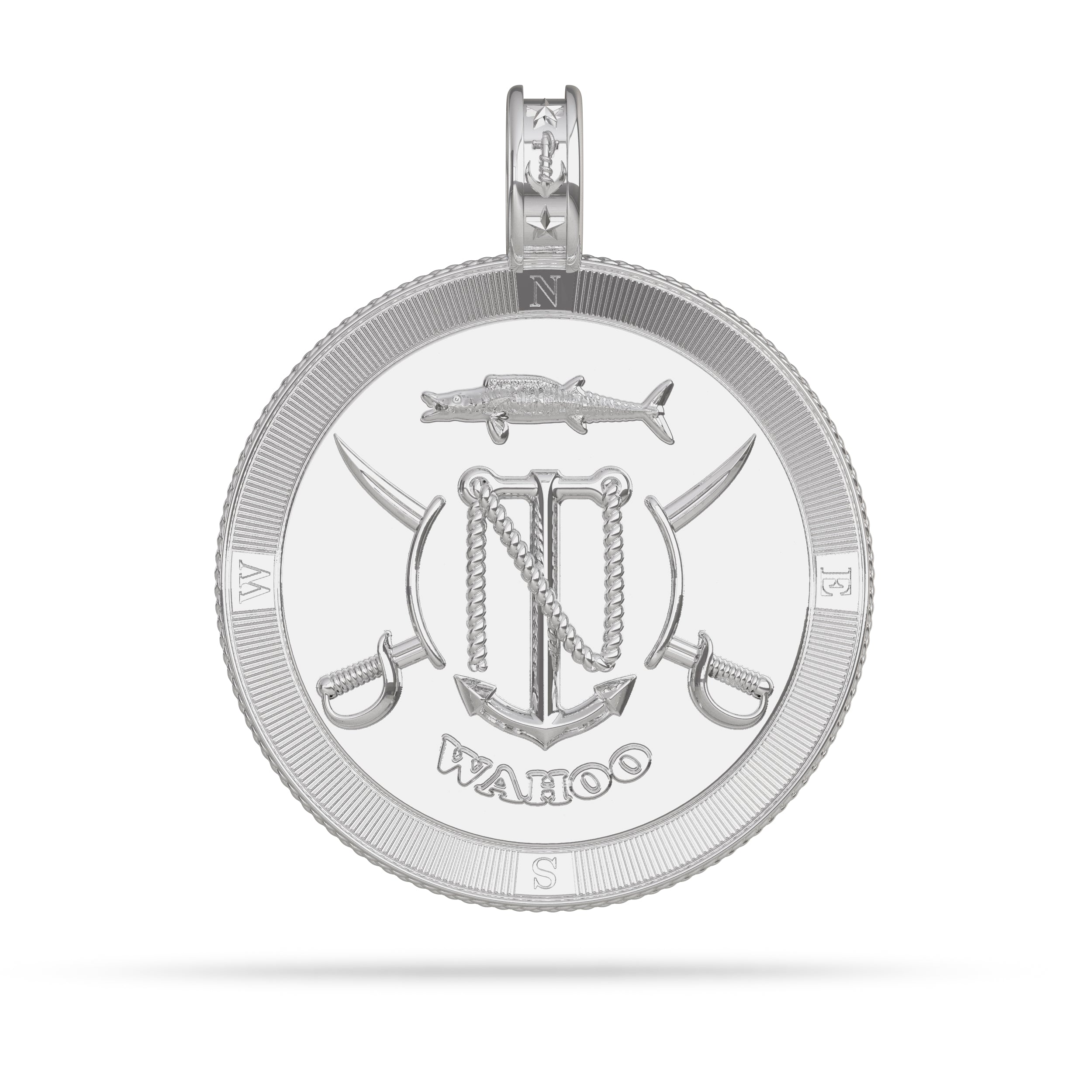 Wahoo Compass Medallion Pendant Large in 925 Silver by Nautical Treasure Reverse 