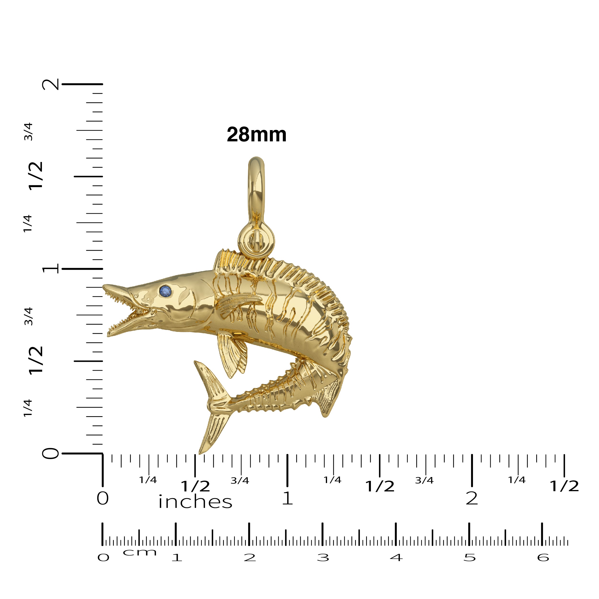 Gold Wahoo Necklace Pendant in Action  Size Scale