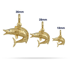 Gold Wahoo Necklace Pendant in Action  size Comparison 