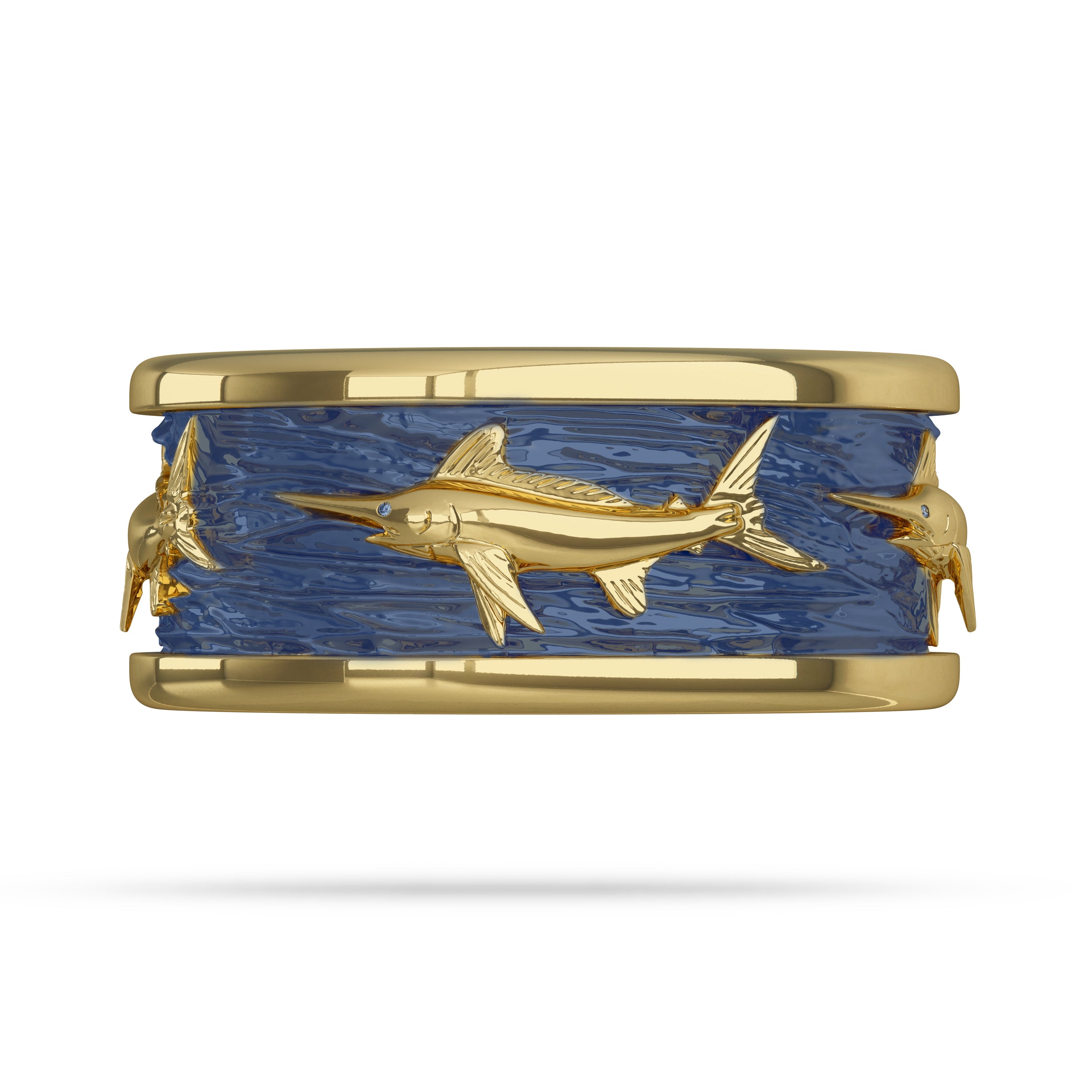 White Marlin Ring in Yellow Gold with Enamel 