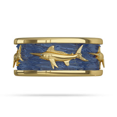 White Marlin Ring in Yellow Gold with Enamel 